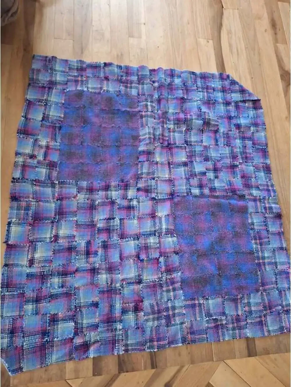 Vintage pin loomed quilt, warm wool, lap sized, gorgeous colors!